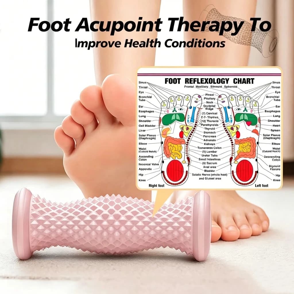 Massageador de Pés Rolo e Bola de Fáscia Plantar Rosa, Massagem Manual para Relaxamento Muscular Gestão da Saúde