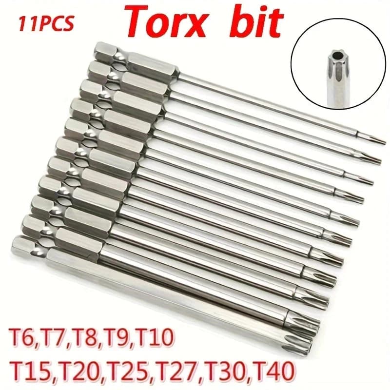 kit 11 chaves bits torx 100mm Compatíveis com parafusadeiras, chaves manuais e elétricas