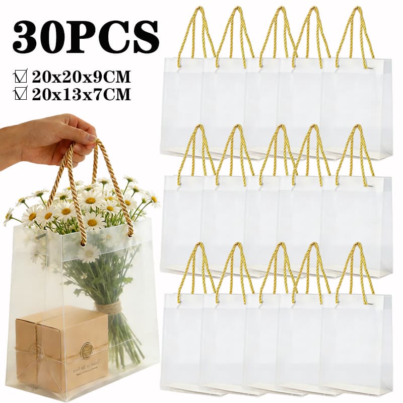 30 sacos de presente de PVC fosco alças de tecido dourado adequadas para casamento e festa