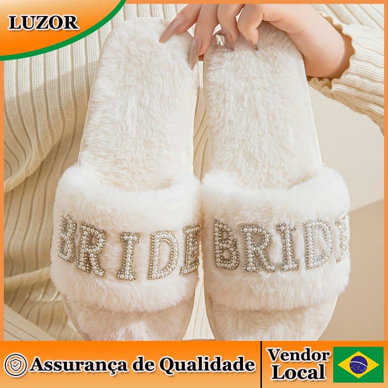 NOIVA Chinelos de pelúcia pérola carta nupcial cruz chinelos de pelúcia despedida de solteiro casamento