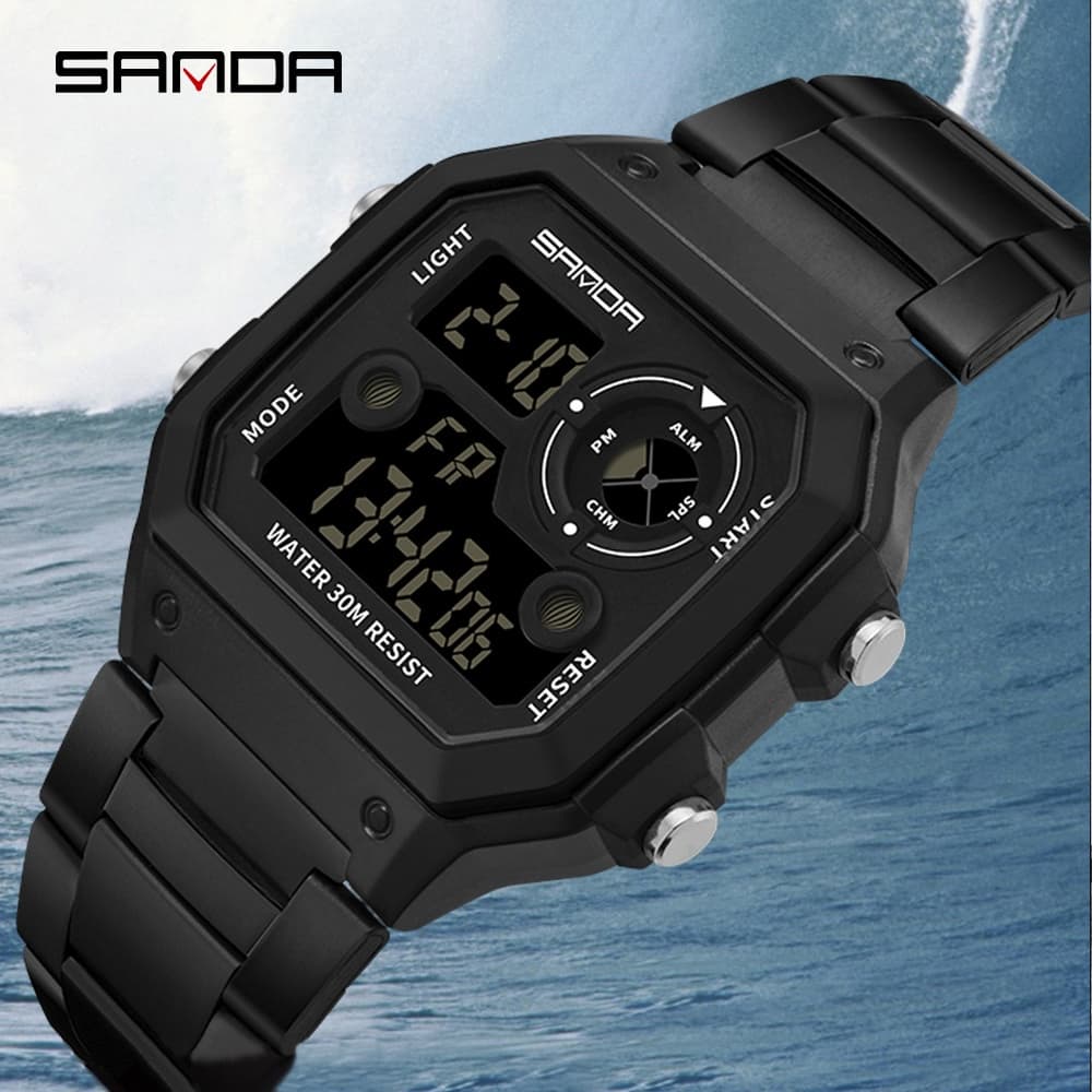 SANDA 408 Moda Masculina Eletrônica Multifuncional Luminosa Dial Calendário Relógios Digitais Esportivos À Prova D'água