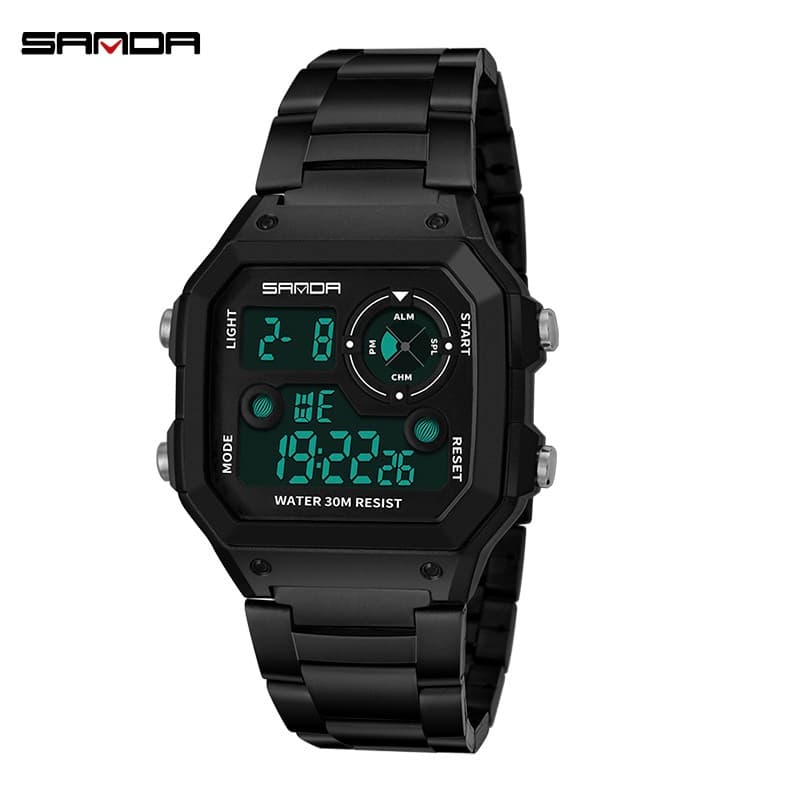 SANDA 408 Moda Masculina Eletrônica Multifuncional Luminosa Dial Calendário Relógios Digitais Esportivos À Prova D'água