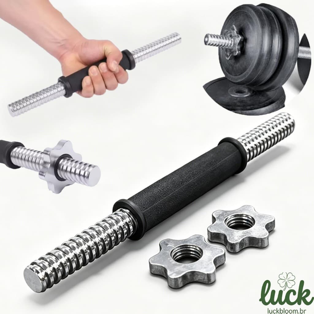 Barra Halter 35cm De Inox Com Rosca Sem Anilha Antiderrapante Rosca Direta Maciça Biceps Supino Agachamento Crucifixo