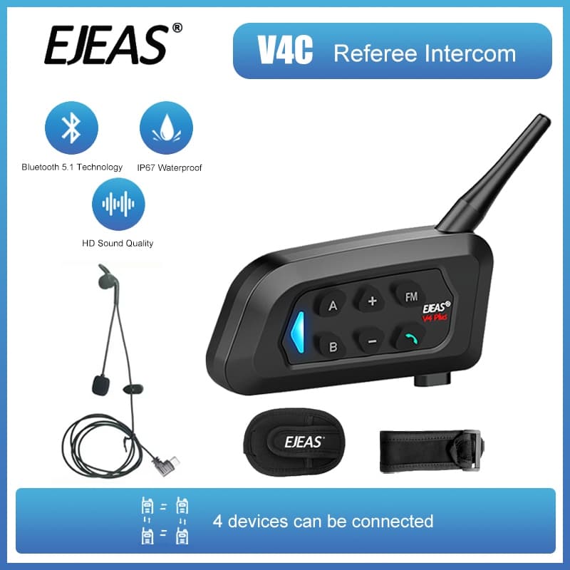 1 Pçs Tipo-C EJEAS V4C Árbitro Capacete Interfone Fone De Ouvido Bluetooth 5.1 Para 4 Pessoas 1500M Full Duplex Falando