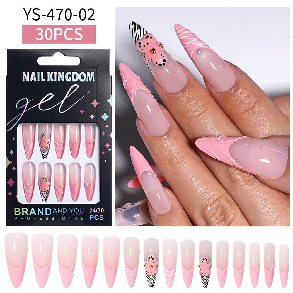 VITAGWX 30 Peças De Pontas Longas Prensadas Em Unhas 3D Flor Decorada Arte De Unha Falsas Curtas Quadradas Ponta Frances