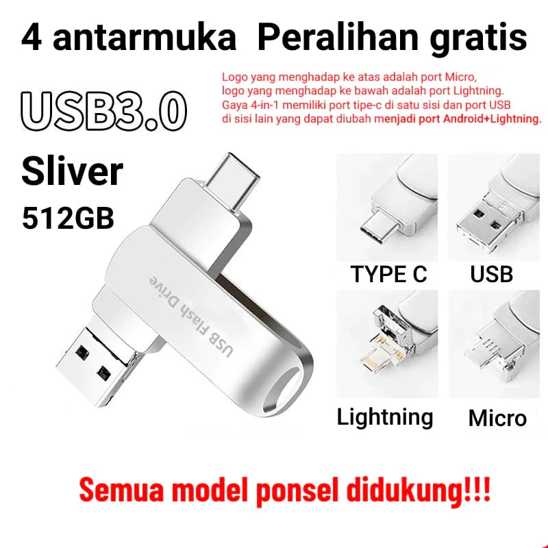 Unidade Flash IOS segura de grande capacidade 4 em 1! Pen Drive USB 3.0 U Disk OTG tipo c de alta velocidade, adequado p