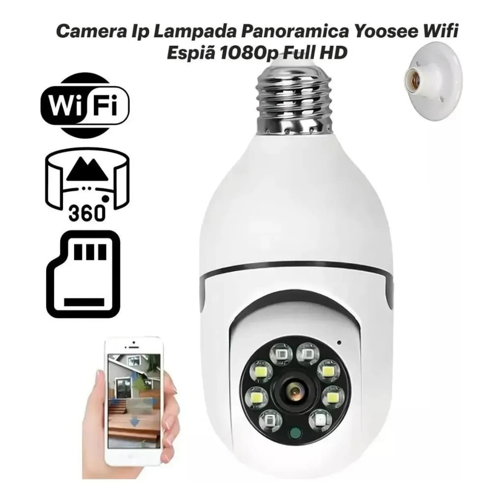 Câmera De Segurança Com Lâmpada E27 , 360 ° Panorâmica De Vigilância Doméstica Sem Fio WiFi HD Para Monitoramento Remoto