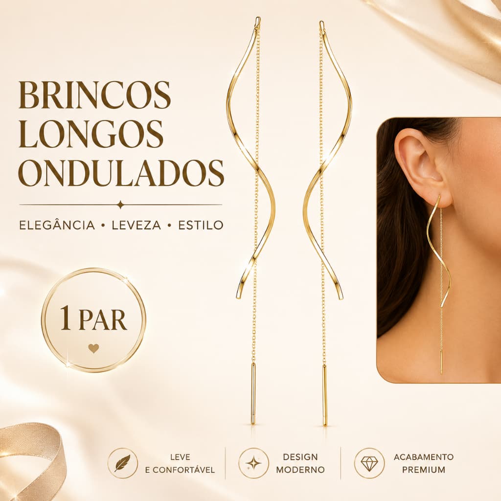 Brinco espiral dourado corrente Banhado A Ouro 18k