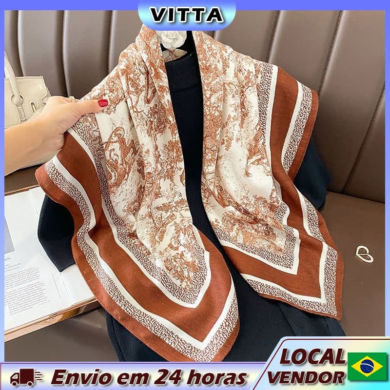 VITTA feminino fino grande lenço quadrado impresso elegante All-Match cachecol xale elegante lenço de seda
