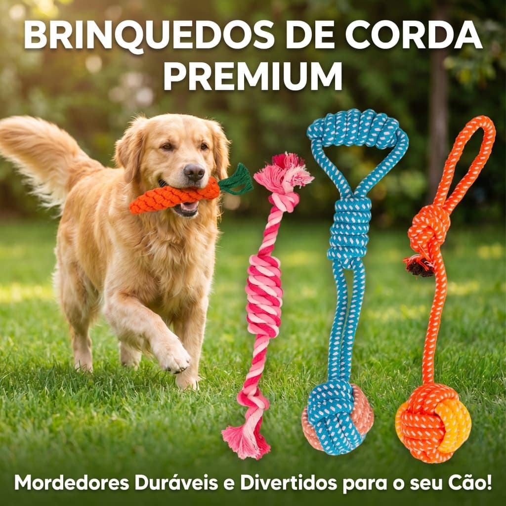 Kit 4 Brinquedos Corda Ultra Resistente Cachorro Grande Interativo Higiene Bucal Anti Ansiedade Durável Algodão Natural