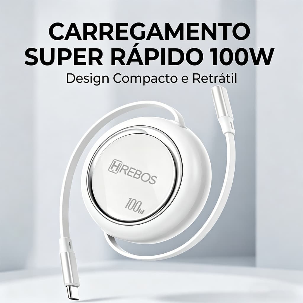 HEYOO x HREBOS 100W Cabo de carregamento retrátil compacto Anti-emaranhamento de carga rápida Tipo-C Todos os modelos Sa