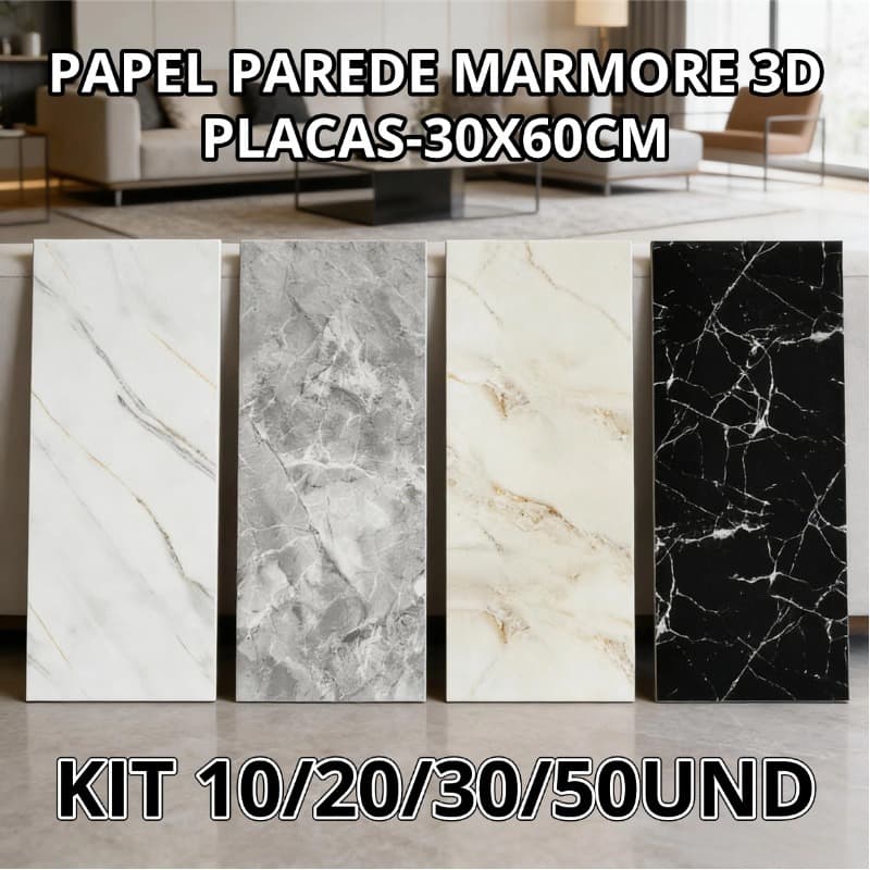 Até 9 m² Placa Marmore Adesiva Autocolante de Parede/Piso 60x30cm Lavável Antimofo PVC para Quarto Sala Cozinha Banheiro