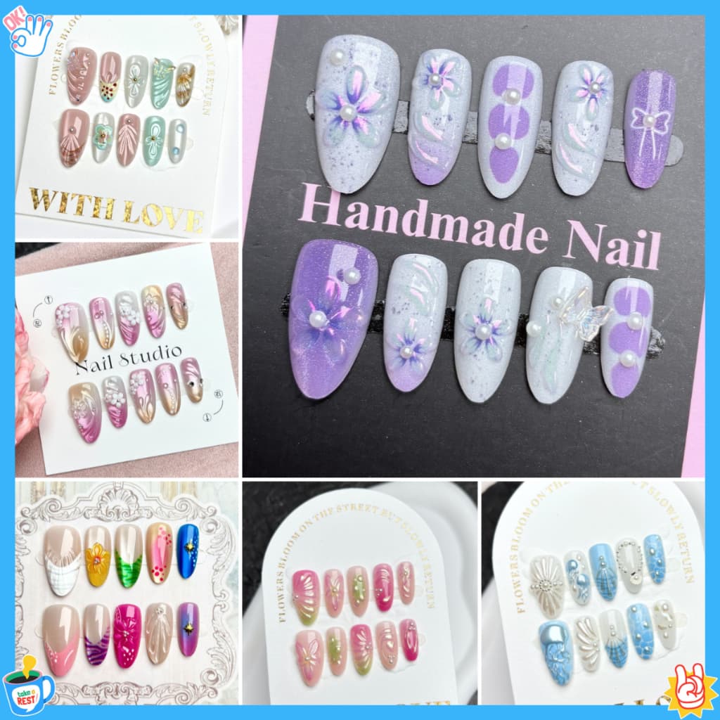 10 Pcs Estilo Moda Unhas Postiças 3D Imprensa Personalizada Em Para Nail Art