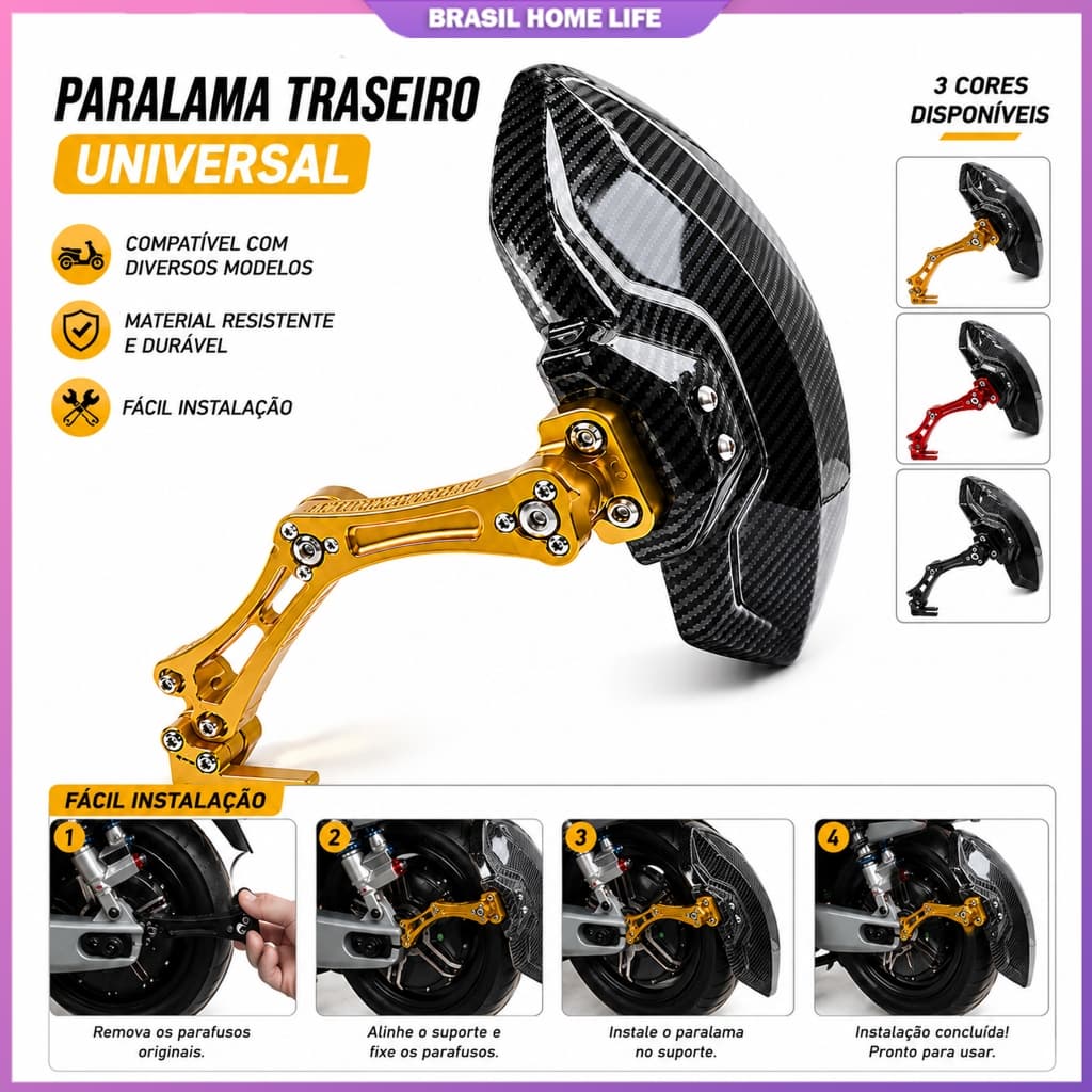 Paralama Traseiro Ajustável HOMEUVOE Estilo Fibra de Carbono 2026 Novo Anti Lama