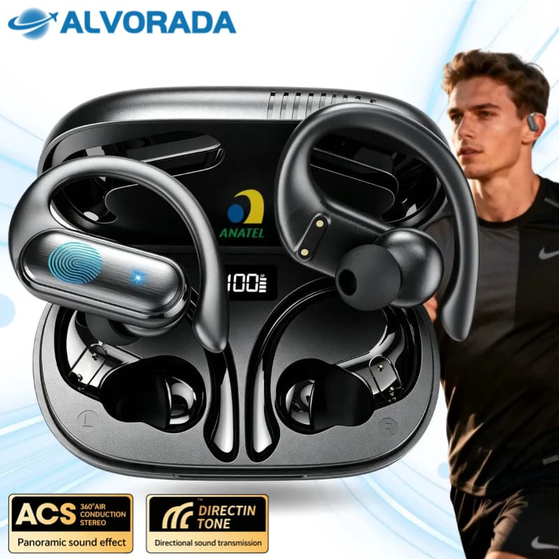 Fones De Ouvido Esportivos Sem fio Bluetooth 5.3, Design De Gancho Estéreo, Cancelamento De Ruído, Com Mic-ALV