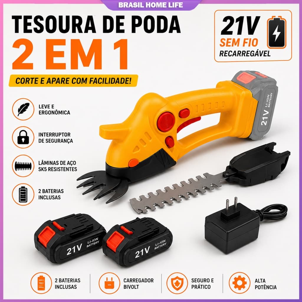 Aparador De Sebes 36V Com 2 Baterias De Autonomia Estendida Para Jardins E Acabamentos