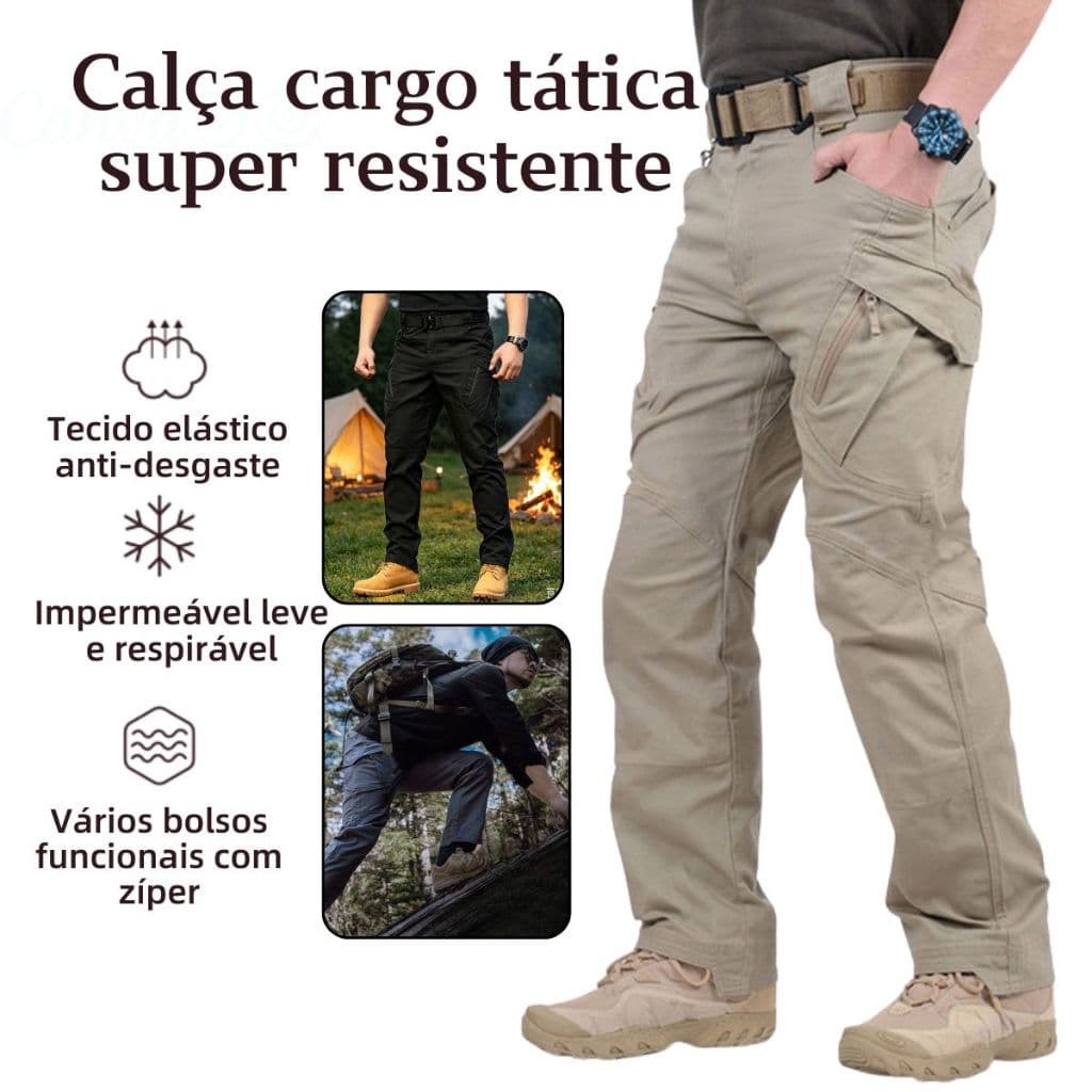 Calça Cargo Tática Masculina com 8 Bolsos Resistente a Rasgos para Trilha Camping e Trabalho