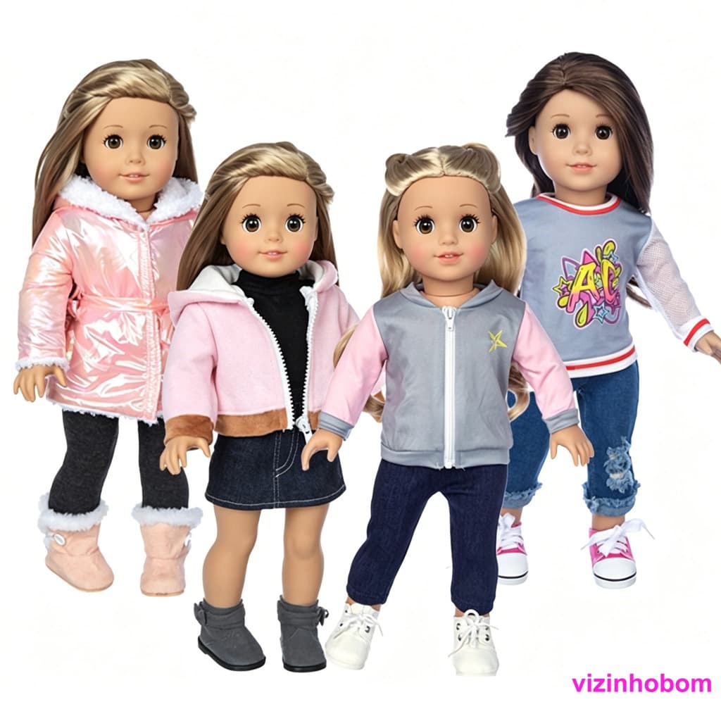 Roupa Inverno Boneca 18 Polegadas Conjunto Lã Rosa American Girl Style para Coleção e Brincadeira​
