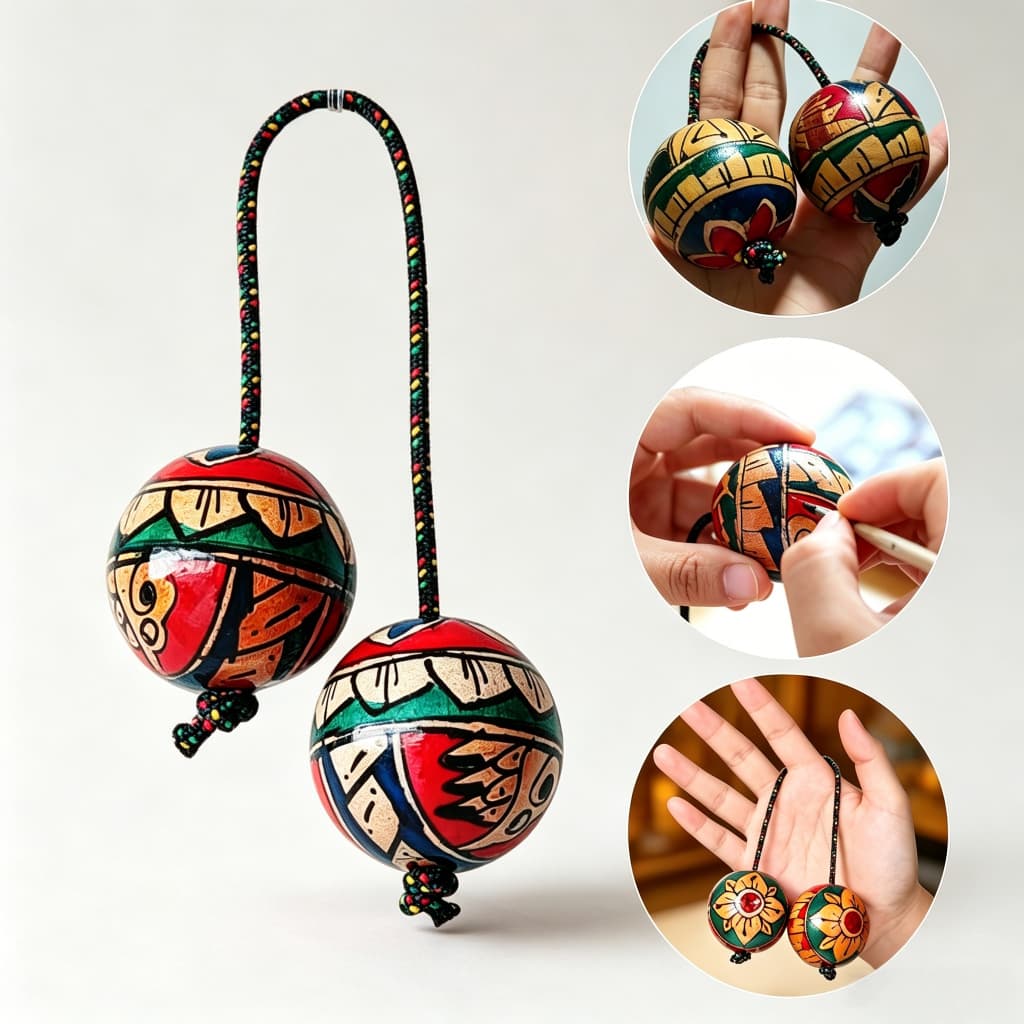 Asalato Kashaka Chocalho Instrumento De Percussão Africano Kas Kas Par Pintado À Mão Bate Bate