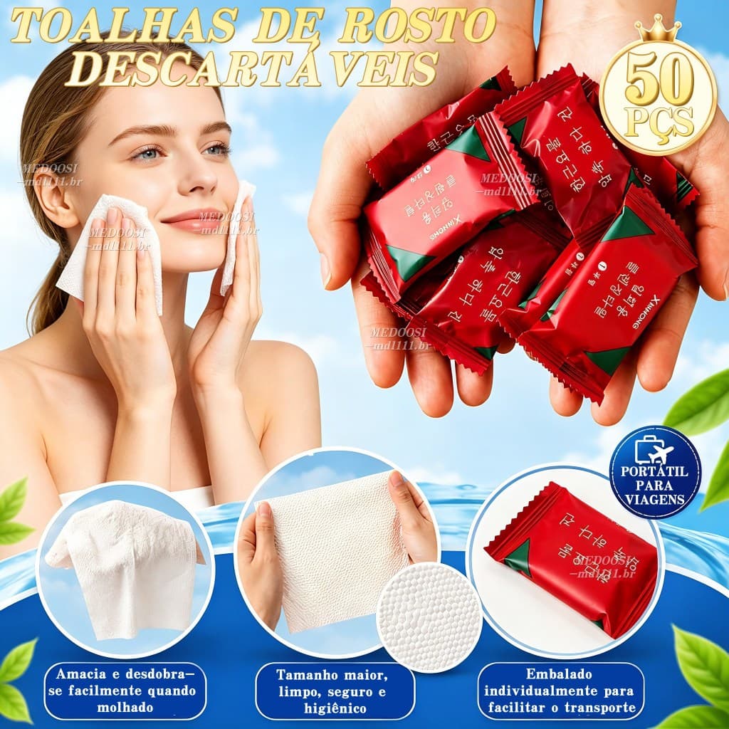 Kit Pacote 50 Unidades Toalha Desidratada Descartável Rosto Mãos Para O Rosto E As Mãos, Prático Para Viagens Portátil