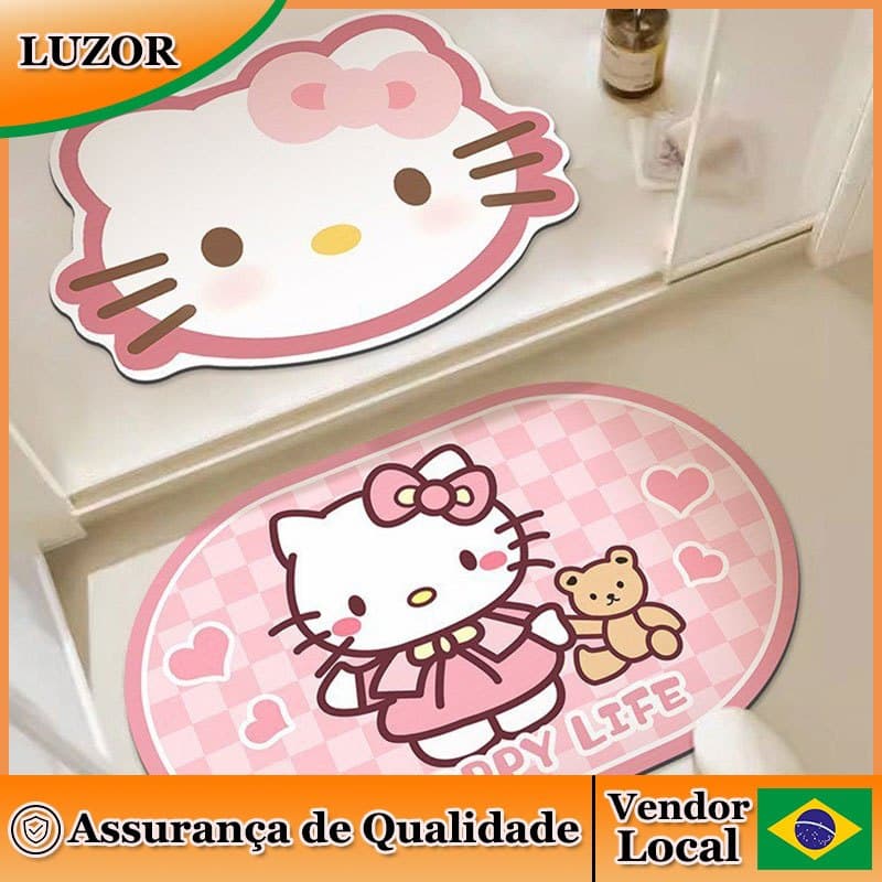 Tapete absorvente para banheiro, rosa, Hello Kitty, desenho animado, lama de diatomáceas, banheiro, secagem rápida, anti