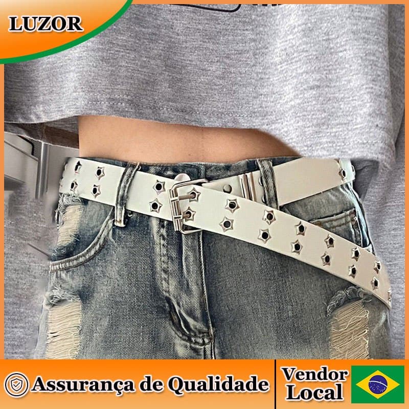 Estrela porosa americana cinto largo feminino Jeans cinto Design nicho y2k cinto branco