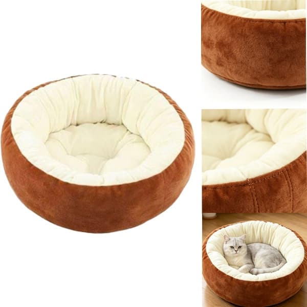 Bonito E Aconchegado ! Cama Redonda De Pelúcia Para Animais De Estimação Gatos Cães Pequenos – Interior Fofo , Lavável M