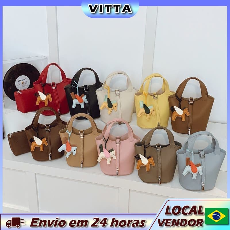 VITTA Lichia Bolsa Feminina Balde Simples Bolsa Mensageiro de Ombro Portátil