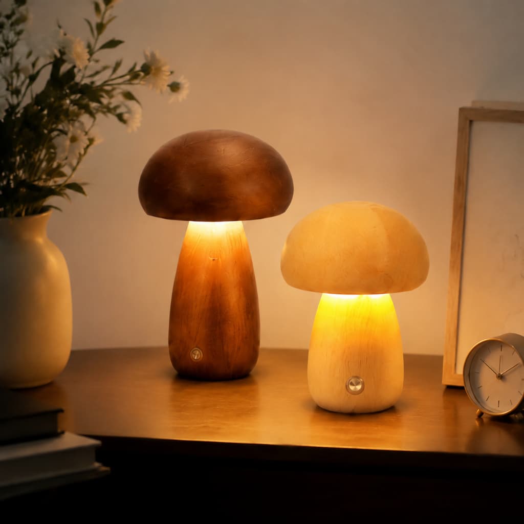 Abajur de Led Cogumelo Luminária para Estudo Quarto Sala Decoração 3 Cores  Luz Recarregável