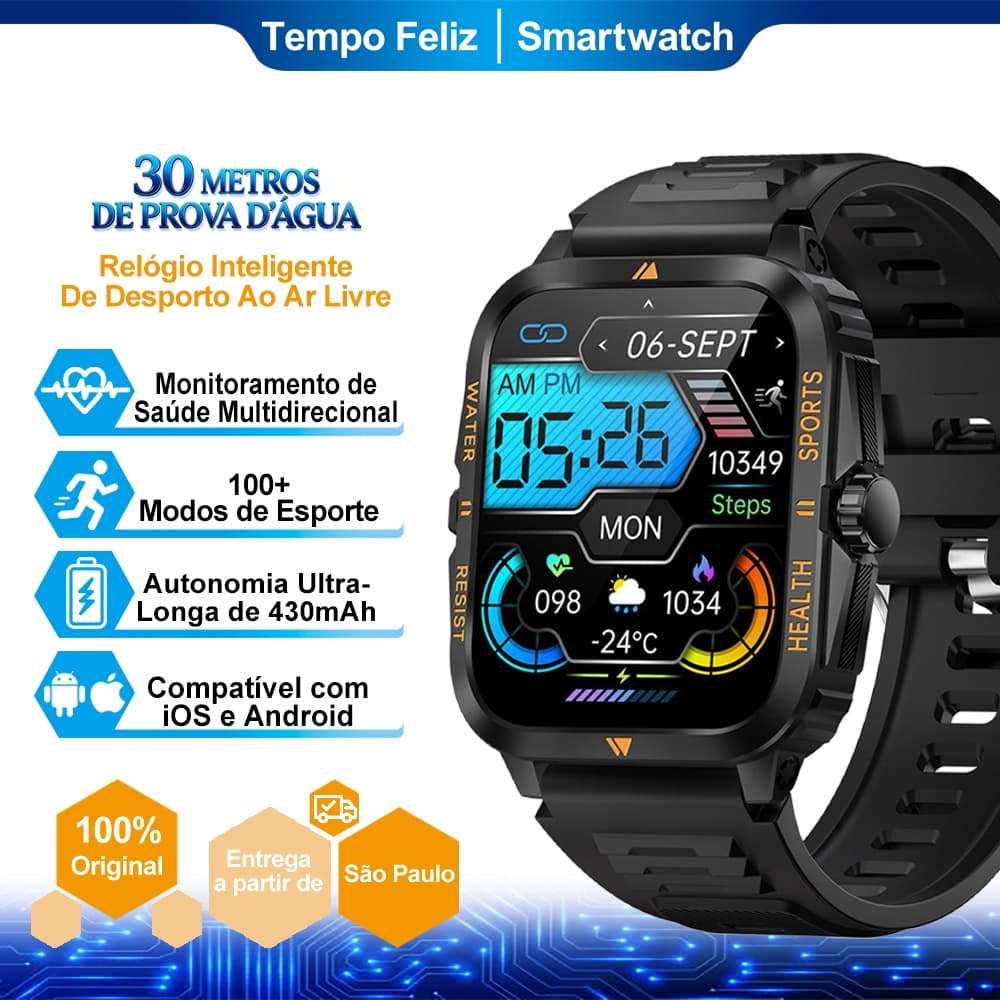 Smartwatch H02 Relógio Inteligente Cardíaco 3ATM à Prova D'água Autonomia Longa 22mm