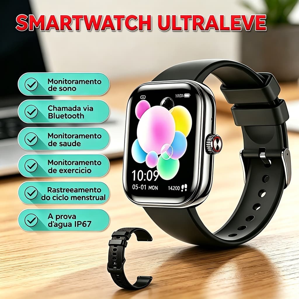 Smartwatch Feminino H10 Sa煤de Ciclo Menstrual Press茫o SpO2 Chamada Bluetooth Bateria 30 Dias IP67 Rosa Frete Gr谩tis