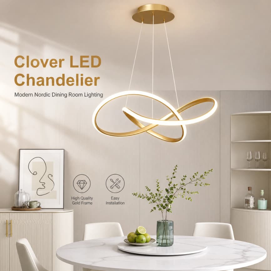 Lustre Pendente Moderno Bivolt Luz de 3 Cores 50CM Luminária de LED Sala Estar Quarto Ouro 110V-220V