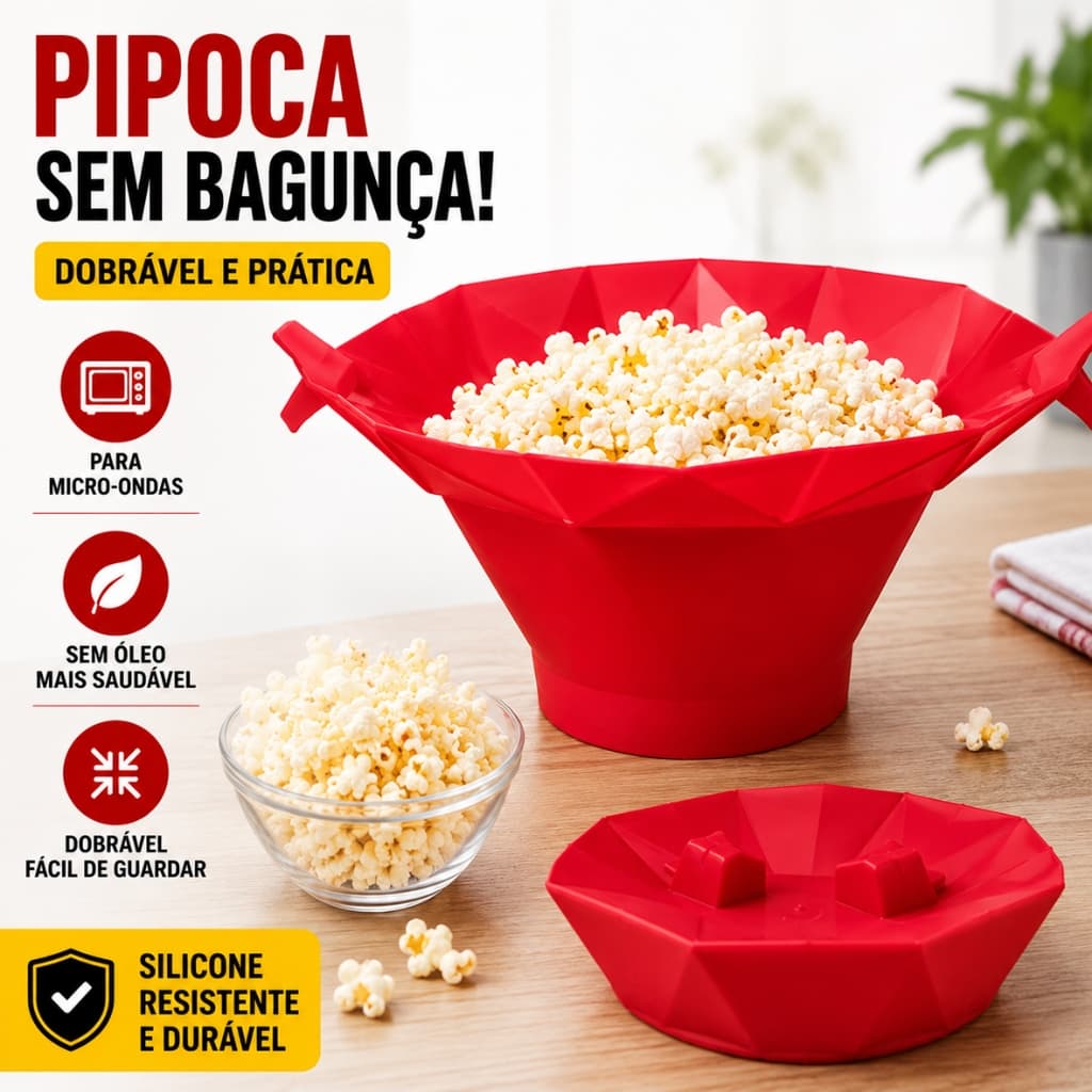 Pipoqueira Para Micro-ondas Sem Óleo Balde Pipoca Silicone Redonda Com Tampa Saudável Livre de BPA