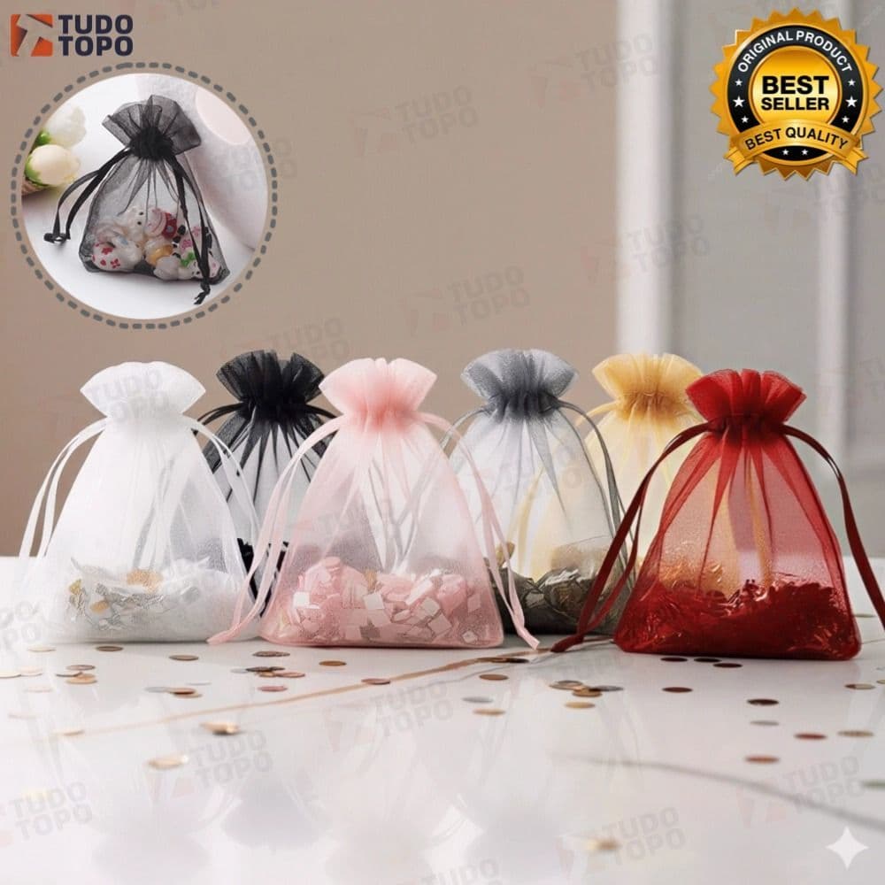 Kit 50/100 Un Saco Saquinho Organza Tule Saquinho Branco Festa Casamento Saco Para Lembrancinhas Decoração Presente Aniv