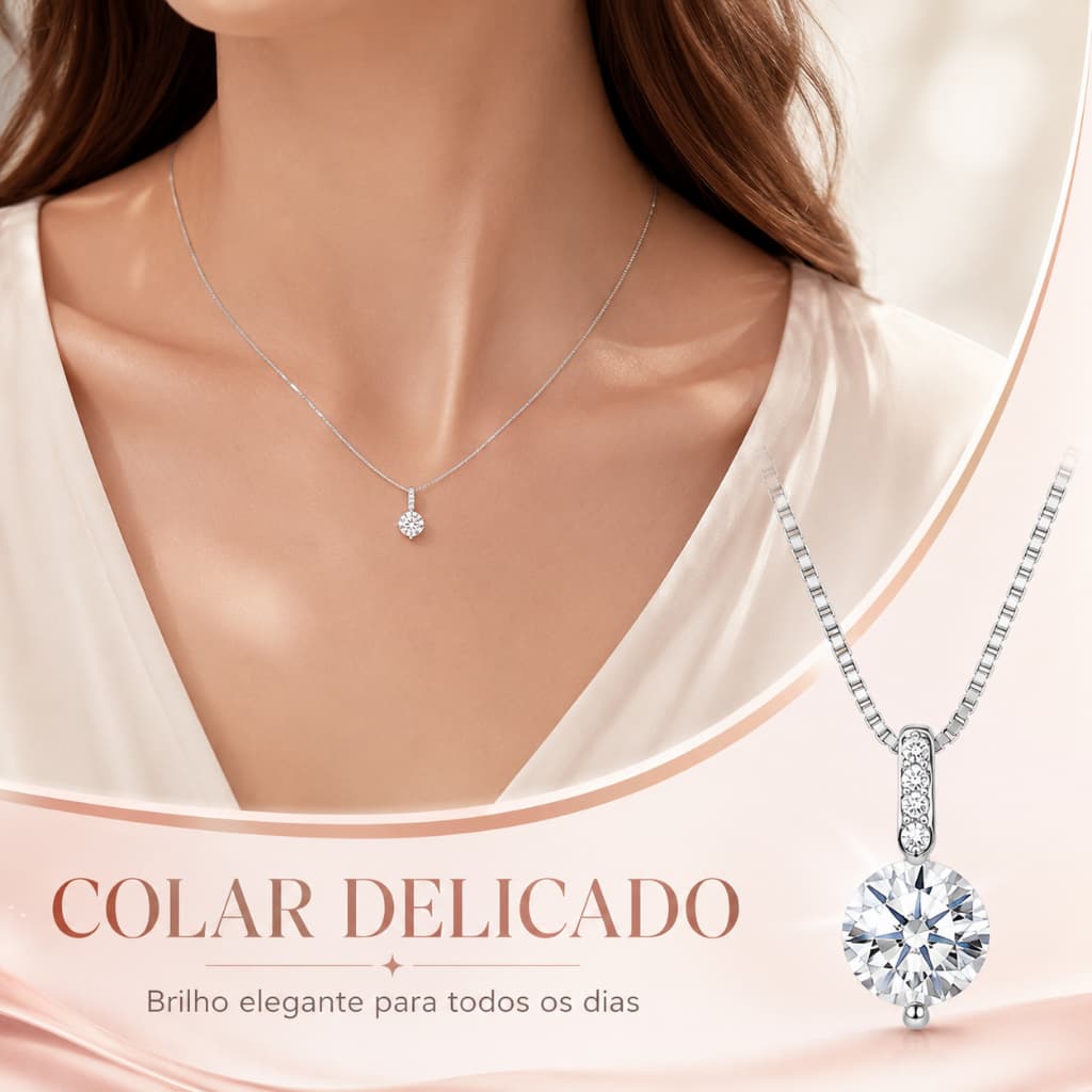 Colar Ponto de Luz Zircônia 0,8cm em Prata Legítima 925 com Corrente Veneziana