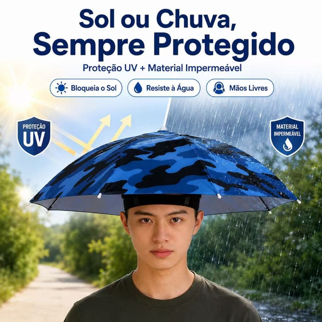 Uniwity Chapéu Parasol 69cm Guarda-Chuva de Cabeça Dobrável Proteção UV Impermeável Mãos Livres Para Pesca Camping Praia