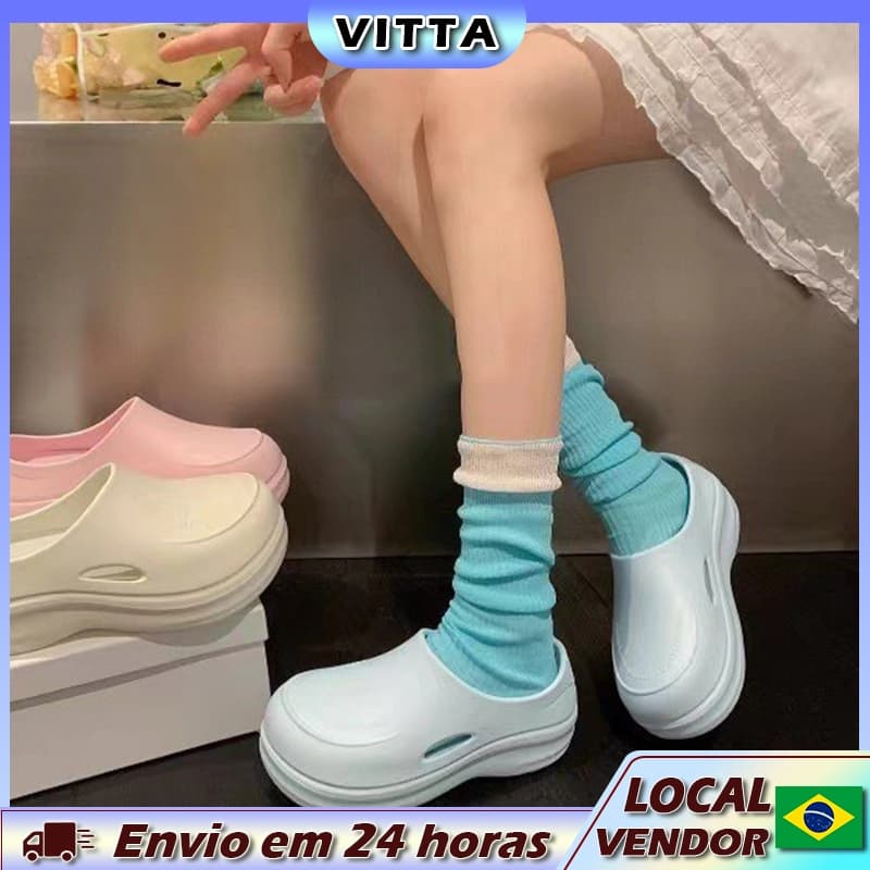 VITTA Chinelos femininos aumentados com sola grossa e cobertura de dedos pisando na merda