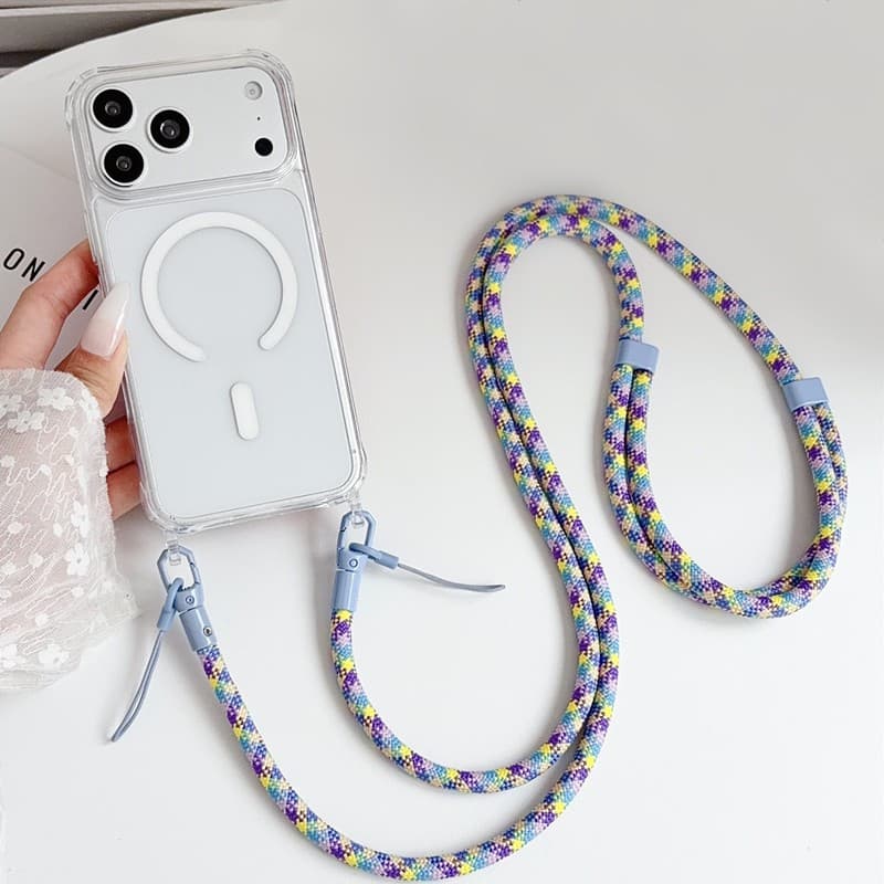 Capa Magnética Com Alça Crossbody Para iPhone 13 14 15 16 17 18 Pro Max Luxo Anti-Queda Transparente Macio Acrílico TPU