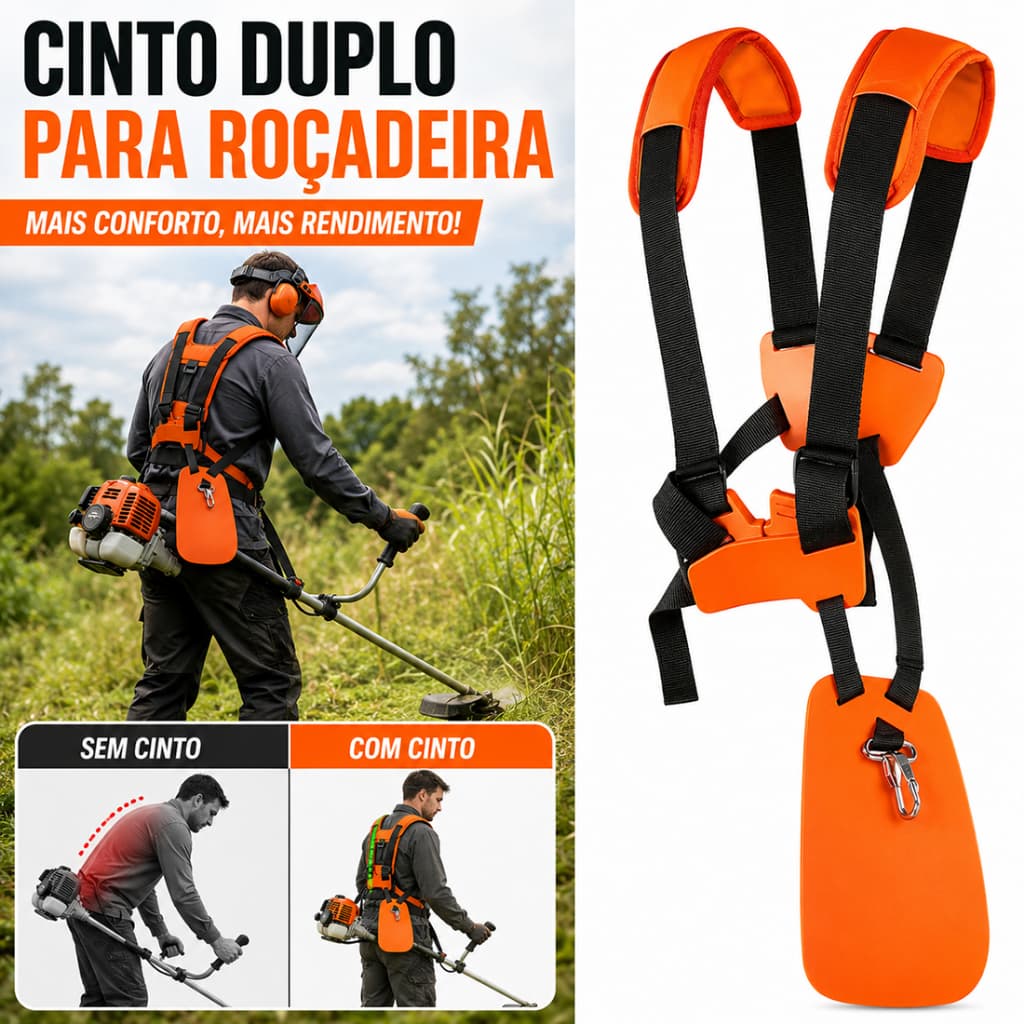 Cinto Duplo Alça Para Roçadeira Universal Serve P/ Qualquer Marca + Conforto