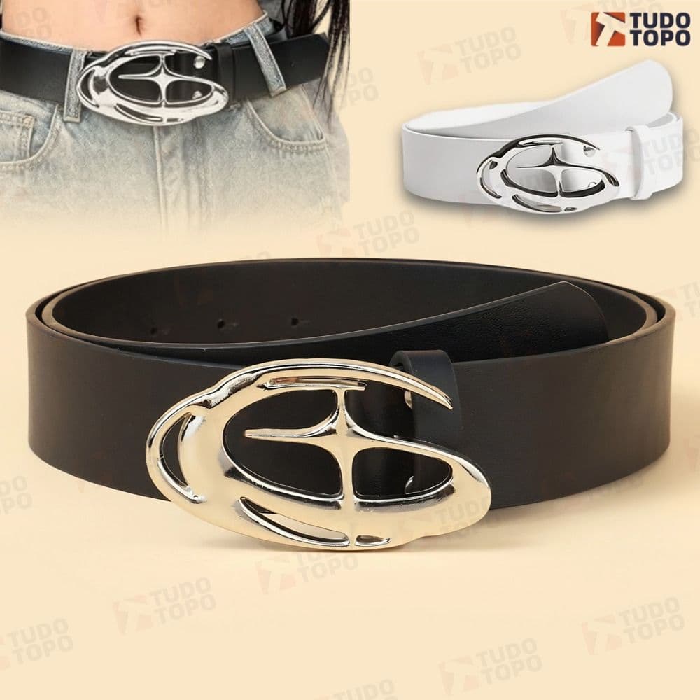 Cinto Unissex Vintage Estilo punk boho chic Com Fivela Decorada Com Estrela Em 3d Brilhante