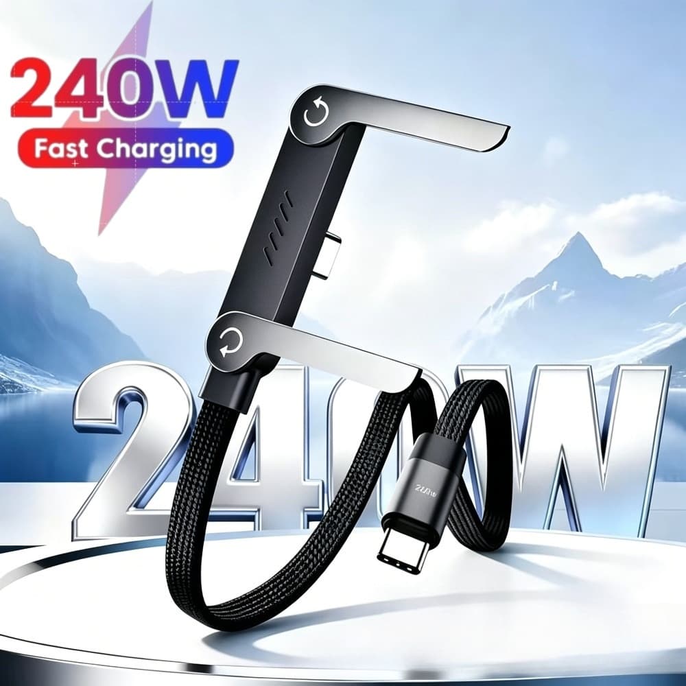 240W Type-C Dados Dobrável 2 Em1Carregador Múltiplo De Carregamento Rápido De Cotovelo SuporteTelefo