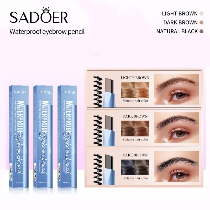 SADOER Lápis De Sobrancelha À Prova D'água De 3 Cores , Caneta Delineadora E Definida De Longa Duração
