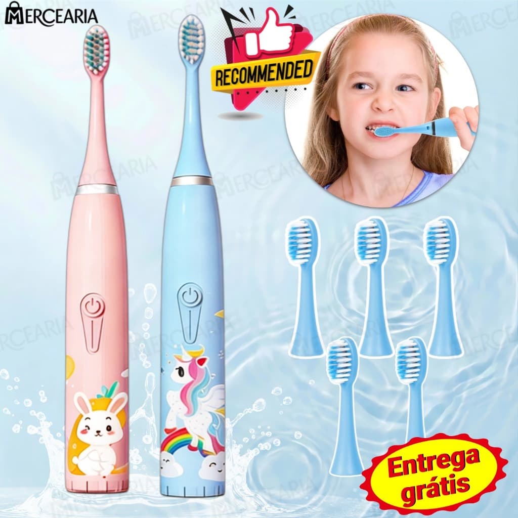 Escova Dental Elétrica Ultra-Sônica Para Crianças Acústica Onda Fofa Cabelos Suaves Dupla Face Limpa Cuidados-MC