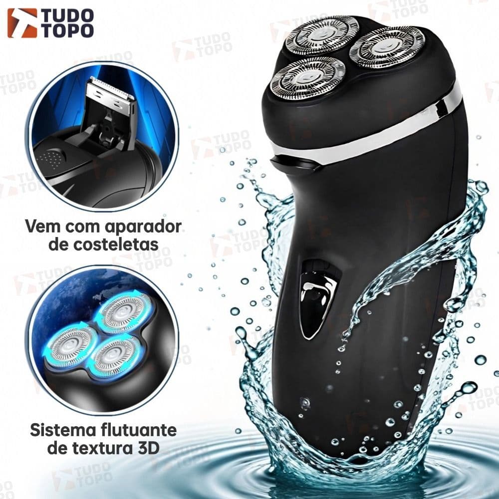 Barbeador Elétrico Masculino Recarregável 3 Cabeças Rotativas 4D Lavável à Prova d'Água 220V