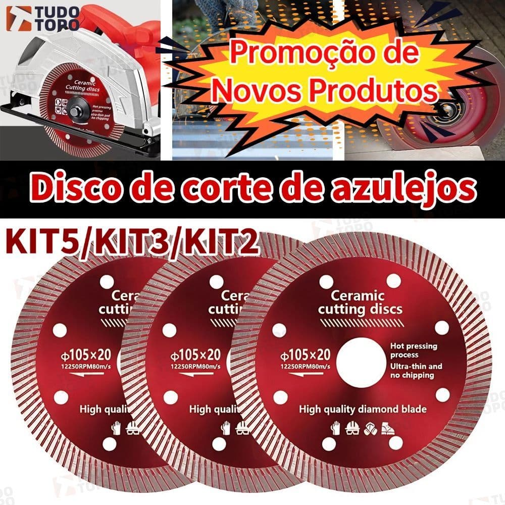 Disco Diamantado 105mm para Porcelanato Mármore Granito Corte Seco e Úmido Fino Preciso Kit 1 2 3 5