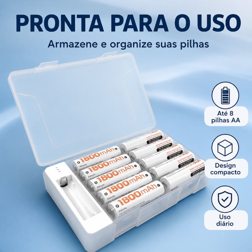Caixa de Organizador Pilhas AA ou AAA Suporte Case Estojo Pilha C/Testador Universal de Pilhas