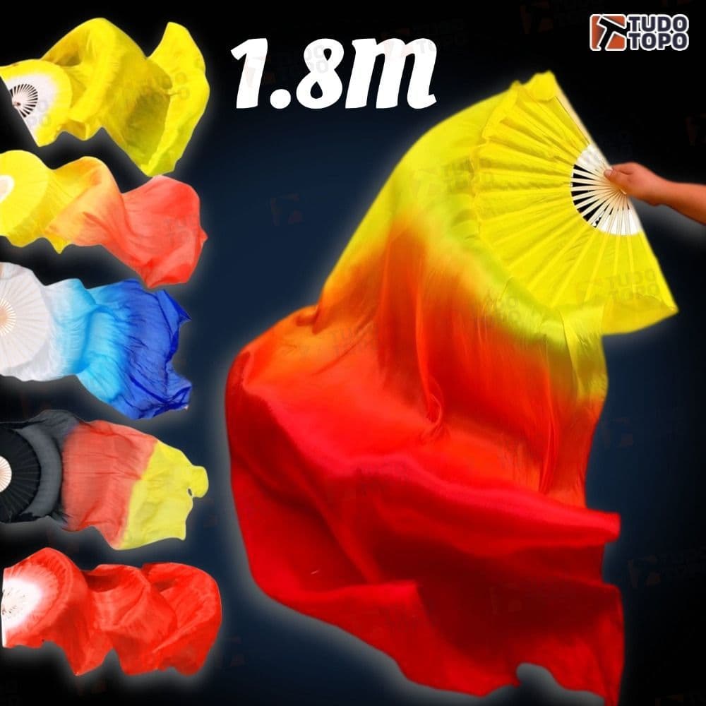 Leque de Seda para Dança do Ventre 1,8m com Bambu Feito à Mão Véu para Dança 1 Peça