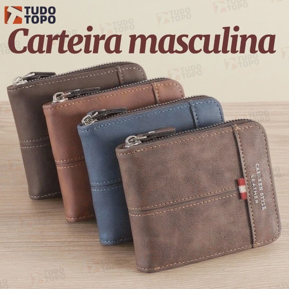 Novo Estilo Carteira de Couro Multifuncional com Zíper e Porta-Cartões de Identidade
