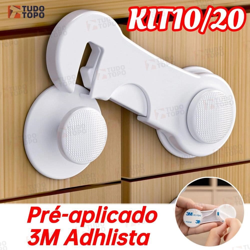 Kit 10 Travas de Segurança para Bebê Gaveta Armário Porta Adesiva Protetor Infantil
