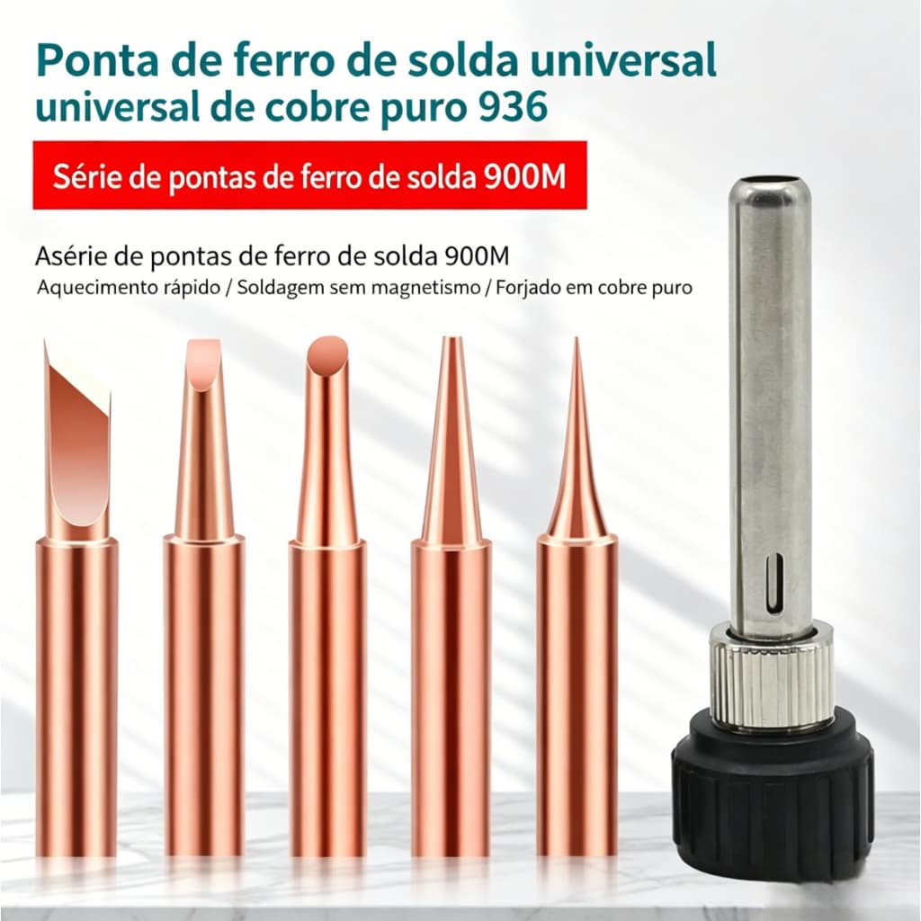 Pontas de Ferro de Solda 900M Cobre Puro, Compatível com Estação de Soldagem 936, Conjunto para Reparo Eletrônico